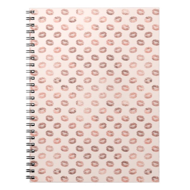 Stylish Blush Pink Rose Gold Copper Lipstick Kiss Notebook (Front)