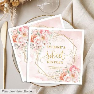 Stylish Blush Pink Sage Gold Floral Sweet Sixteen Napkin