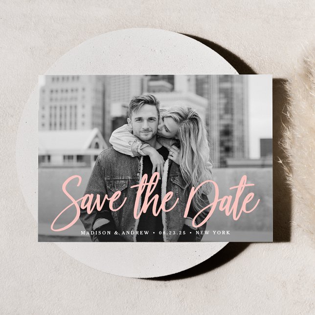 Stylish Blush Pink Script Photo Save the Date (Creator Uploaded)