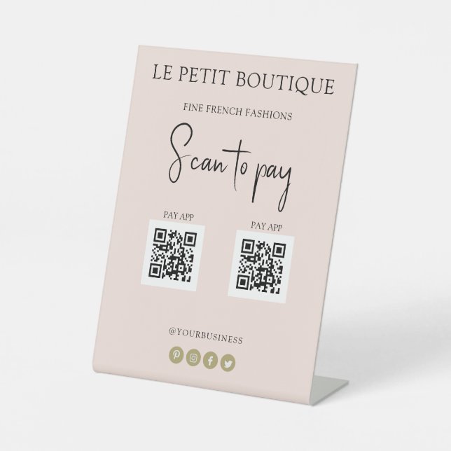 Stylish Blush  Scan to Pay  2 QR Codes Pedestal Sign (Front)