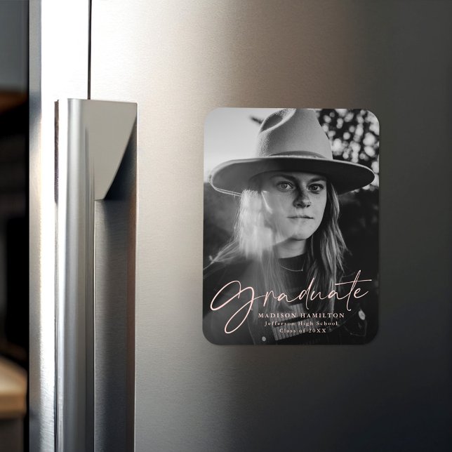 Stylish Blush Script Graduation Announcement Photo Magnet (Creator Uploaded)