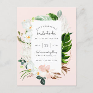Stylish Blush & Tropical Greenery Bridal Shower Invitation Postcard