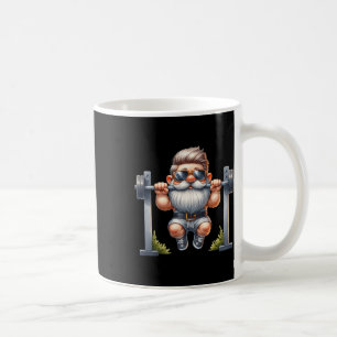 Stylish Body Building Gnome Does Pull-ups On A Dum Coffee Mug