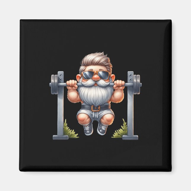 Stylish Body Building Gnome Does Pull-ups On A Dum Magnet (Front)