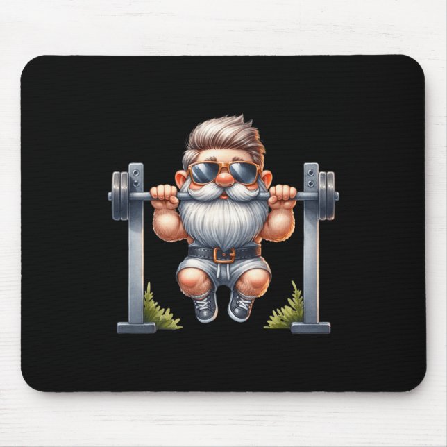Stylish Body Building Gnome Does Pull-ups On A Dum Mouse Mat (Front)