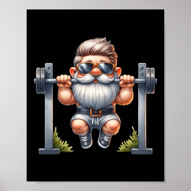 Stylish Body Building Gnome Does Pull-ups On A Dum Poster (Front)