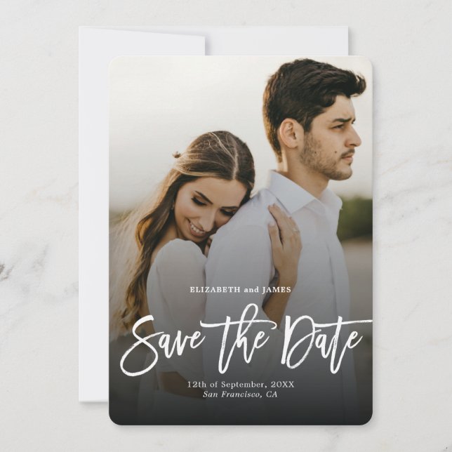 Stylish Bohemian Script Save The Date Photo (Front)
