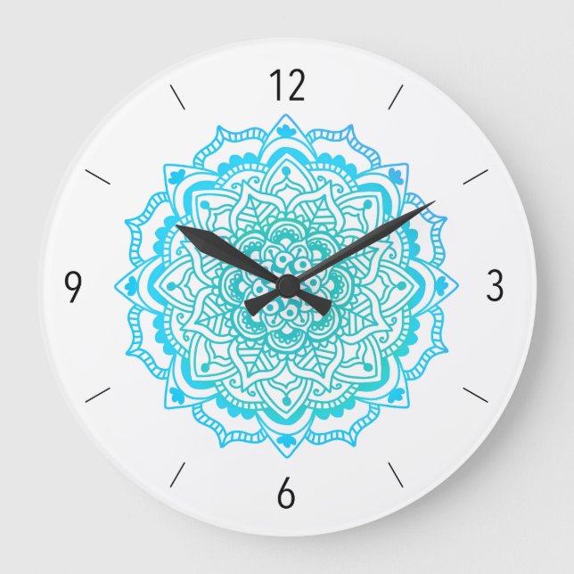 Stylish Bohemian Turquoise Mandala Large Clock (Front)