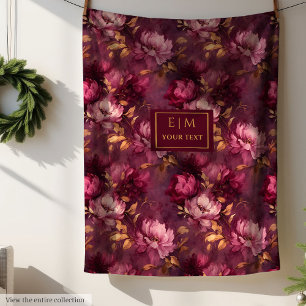 Stylish Boho Blush Burgundy Gold Personalized  Fleece Blanket