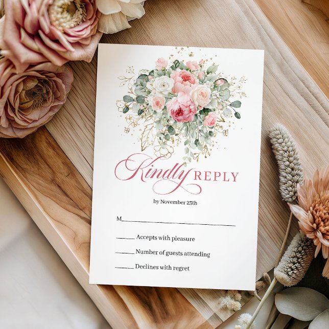 Stylish Boho Blush Gold Minimal Wedding RSVP Card (Stylish Boho Blush Gold Minimal Wedding RSVP Card

)