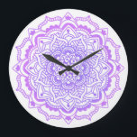 Stylish Boho Bohemian Yoga Purple Mandala Large Clock<br><div class="desc">Beautiful clock with an original Bohemian Boho Mandala design,  purple on a white background.</div>