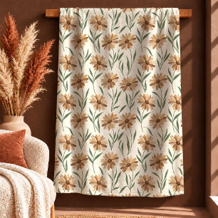 Stylish Boho Burnt Orange Ochre Daisy Blanket