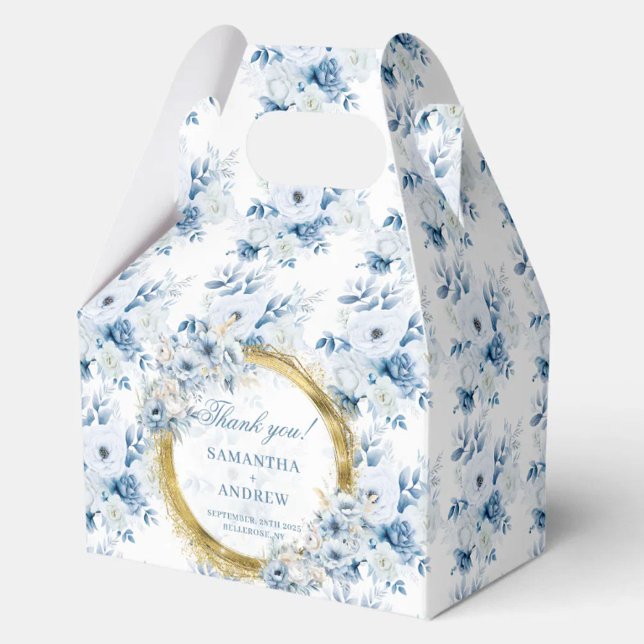 Stylish Boho Dusty Blue Gold Wedding Favour Box (Stylish Boho Dusty Blue Gold Wedding Favor Box)