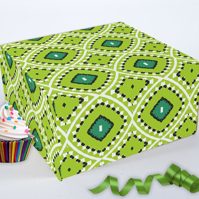 Stylish Boho Ethnic Lime Green Geometric Pattern Wrapping Paper (Creator Uploaded)