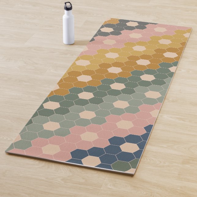 Stylish Boho Geometric Pattern Blue Green Blush Yoga Mat (In Situ)