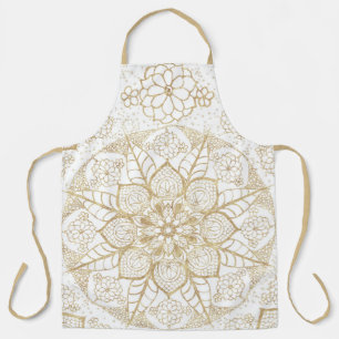 Stylish boho hand drawn golden mandala apron