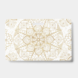Stylish boho hand drawn golden mandala ID badge