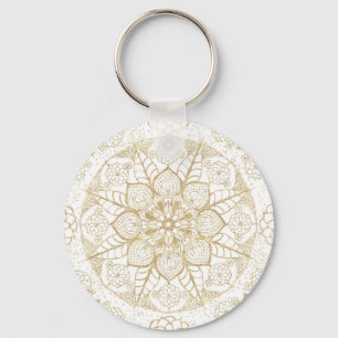 Stylish boho hand drawn golden mandala key ring