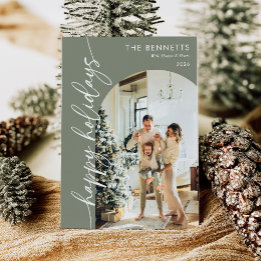 Stylish Boho Happy Holidays Arch Photo Holiday Card