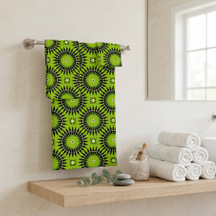 Stylish Boho Lime Green Geometric Pattern Bath Towel Set