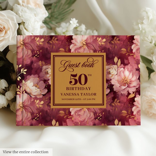 Stylish Boho Merlot Blush Gold Floral 50 Birthday Guest Book (Stylish Boho Merlot Blush Gold Floral 50 Birthday Guest Book)