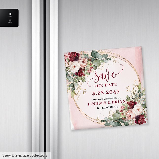 Stylish Boho Merlot Blush Gold Floral Save Date Magnet (Stylish Boho Merlot Blush Gold Floral Save the Date Magnet

)
