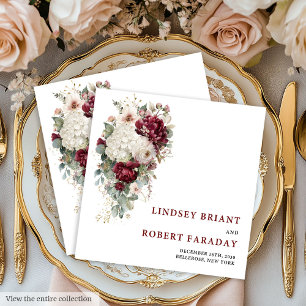 Stylish Boho Merlot Blush Sage Gold Roses Wedding Napkin