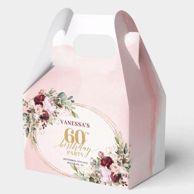 Stylish Boho Merlot Roses 60th Birthday Favour Box (Stylish Boho Merlot Roses 60th Birthday Favor Box

)