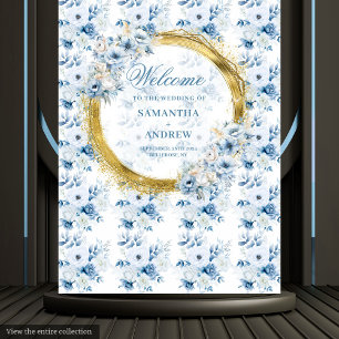 Stylish Boho Pastel Blue Gold Wedding Photo Prop Tapestry