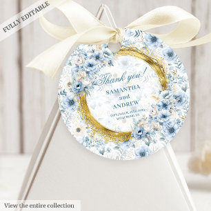 Stylish Boho Pastel Blue Gold Wedding Thank You Favour Tags