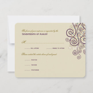 Stylish Boho Purple Spirals Wedding RSVP Card