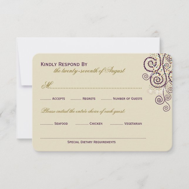 Stylish Boho Purple Spirals Wedding RSVP Card (Front)