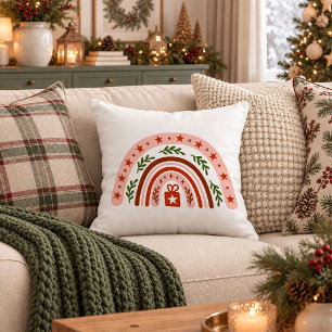 Stylish Boho Red Green Holiday Rainbow Pillow