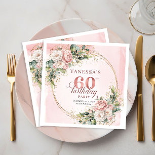 Stylish Boho Rose Gold Eucalyptus 60th Birthday  Napkin