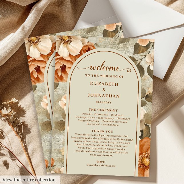 Stylish Boho Rusty Ivory Sage Floral Wedding Plan Programme (Stylish Boho Rusty Ivory Sage Floral Wedding Program)