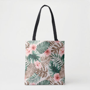 Stylish Boho Watercolor Tropical Floral Tote Bag