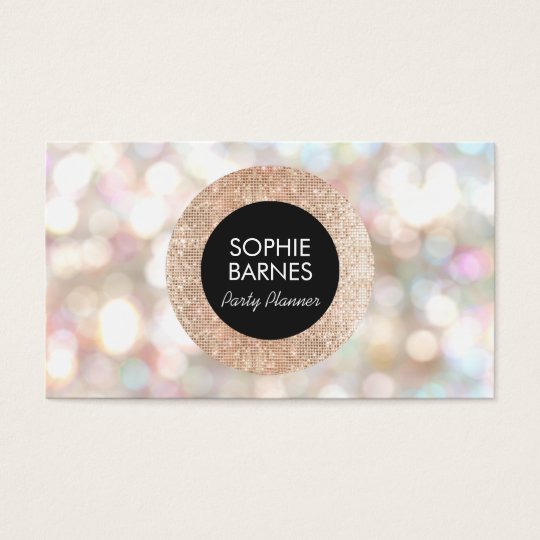 Stylish Bokeh and Rose Gold sequin Event Planner Business Card