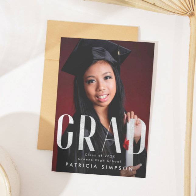 Stylish Bold Silver Grey Foil GRAD Photo Announcement (Creator Uploaded)