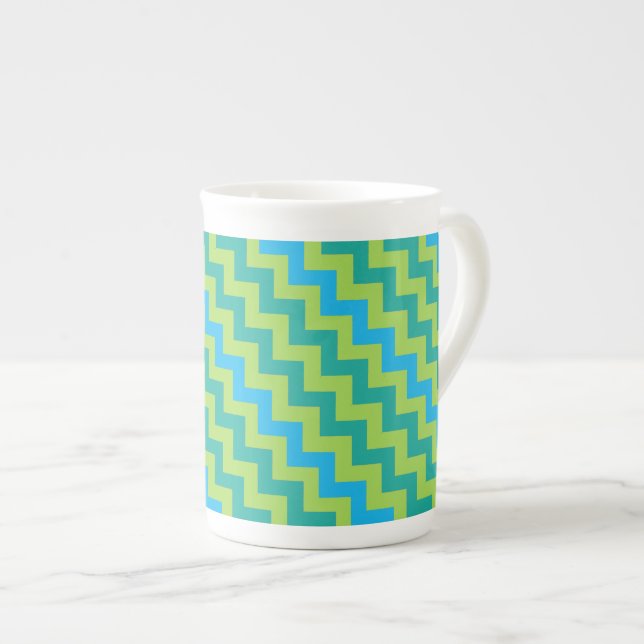 Stylish Bone China Mug, Diagonal Chevrons Pattern Mug (Front Right)