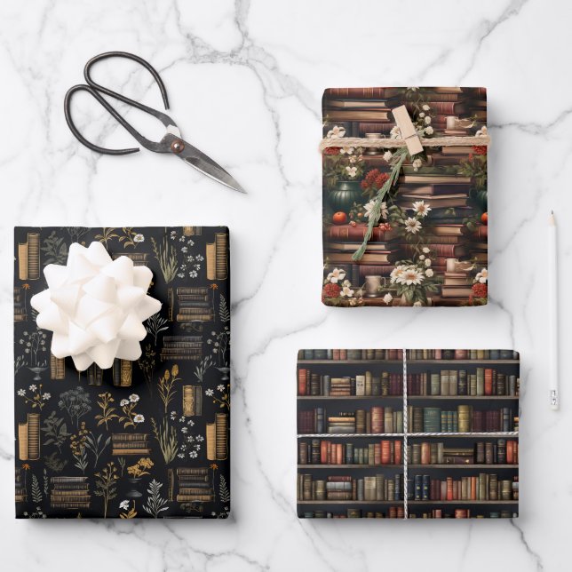 Stylish Book Lover - Dark Academia Wrapping Paper Sheet (Front)