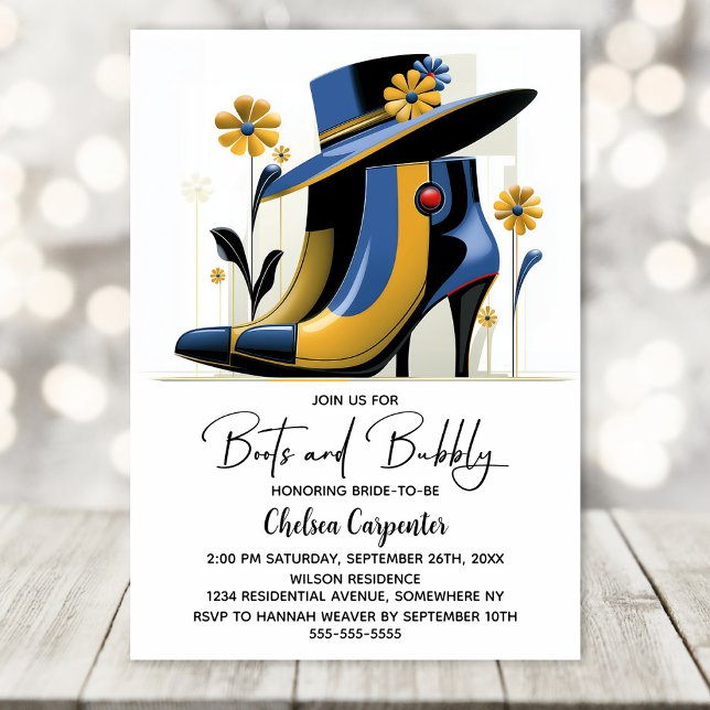 Stylish Boots and Bubbly Bridal Shower Invitation (Creator Uploaded)