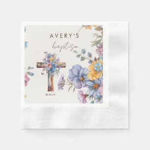 Stylish Botanical Baptism cross elegant Napkin