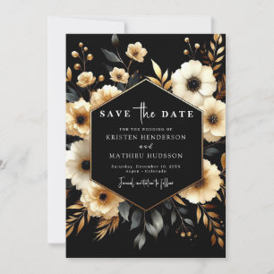 Stylish Botanical Gold and Black Wedding Save The Date
