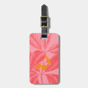 Stylish Botanical Leaf Nature Art in Pink and Red Luggage Tag