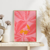 Stylish Botanical Leaf Nature Art in Pink and Red