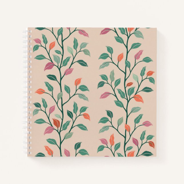 Stylish Botanical Leaf Pattern Elegant Notebook (Front)