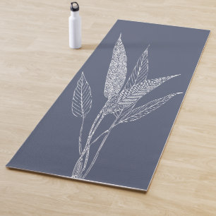 Stylish Botanical Leaves Minimalist Navy Blue Yoga Mat