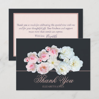 Stylish Botanical Pink White Rose Floral Thank You Card