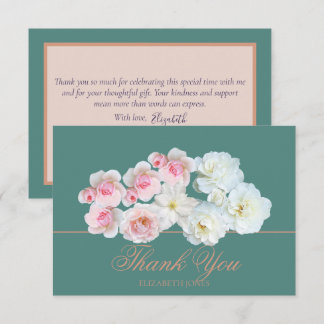 Stylish Botanical Pink White Rose Floral Thank You Card