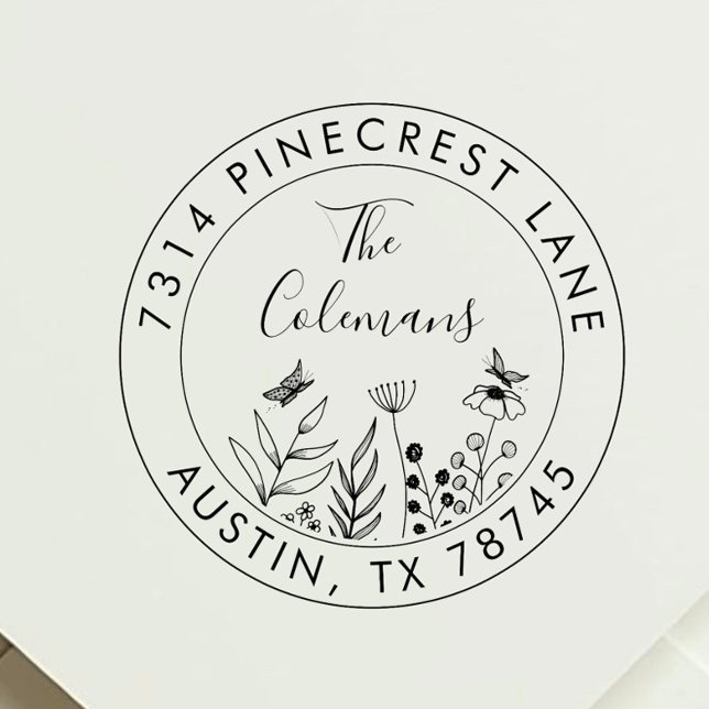 Stylish Botanical Return Family Address  Rubber Stamp (Creator Uploaded)